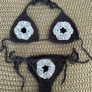 Handmade Crochet Bikini Set - Black and Blue